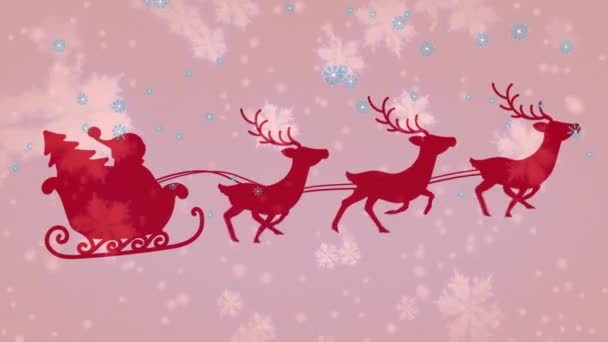 Animazione Babbo Natale Slitta Con Renne Che Muovono Sulla Neve — Video Stock