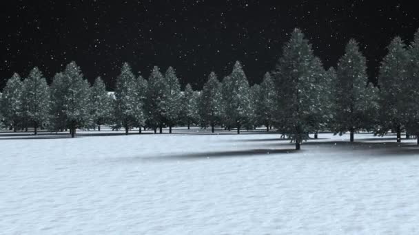 Neve Caindo Sobre Várias Árvores Paisagem Inverno Contra Fundo Preto — Vídeo de Stock