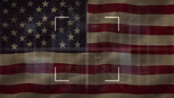 多个变化的数字和正方形范围扫描7月4日的文本 防止我们挥动国旗 美国独立日庆祝概念 — 图库视频影像