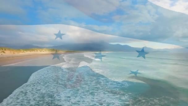 Animation Flag Honduras Blowing Beach Landscape Travel Holidays Patriotism Celebration — Stock Video