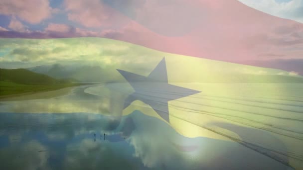 Animation Flag Ghana Blowing Beach Landscape Travel Holidays Patriotism Celebration — Stock Video