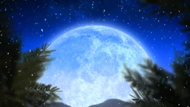 Анімація Снігу Падає Над Ялинками Місяцем Різдво Традиція Концепція Святкування — стокове відео