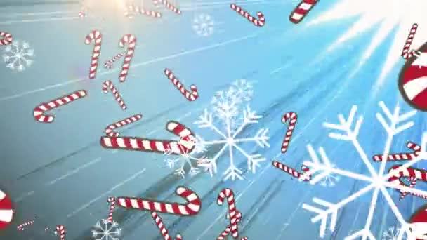 Animation Neige Canne Sucre Tombant Sur Des Rayons Lumineux Sur — Video