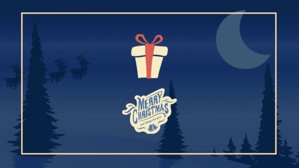 Animazione Buon Natale Testo Regalo Nel Paesaggio Notturno Natale Inverno — Video Stock