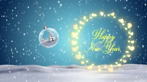 冬の風景を背景に妖精のライトフレームでクリスマスの挨拶のアニメーション クリスマス 伝統とお祝いのコンセプトデジタルで生成されたビデオ — ストック動画