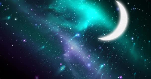 Animación Luna Las Estrellas Paisaje Del Cosmos Naturaleza Noche Tranquilidad — Vídeo de stock