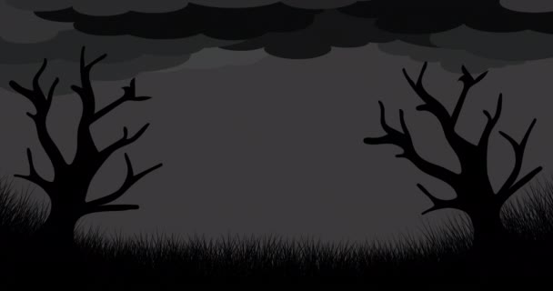 Bulutların Üzerinde Hareket Eden Ağaçların Animasyonu Cadılar Bayramı Sonbahar Kutlama — Stok video