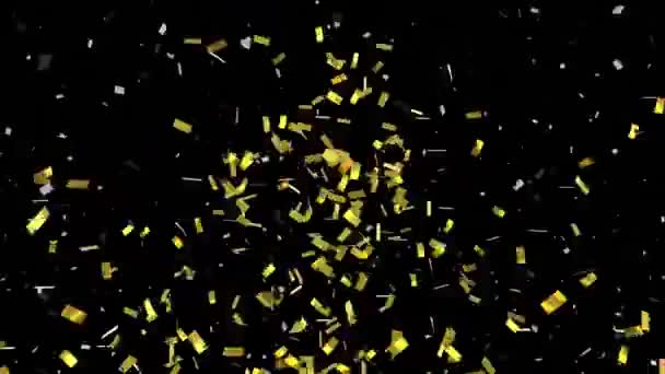 Animacja Złotego Białego Konfetti Spadającego Czarne Tło Koncepcja Nauki Celebracji — Wideo stockowe