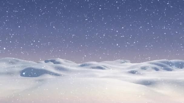 Śnieg Padający Nad Zimowym Krajobrazem Fioletowym Niebieskim Tle Gradientowym Koncepcja — Wideo stockowe