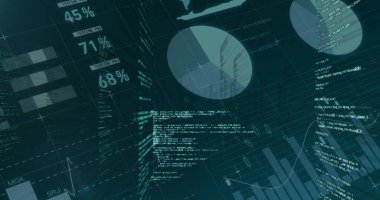 Mavi arkaplandaki veri, istatistik ve grafikler. Bilim ve araştırma konsepti dijital olarak oluşturuldu