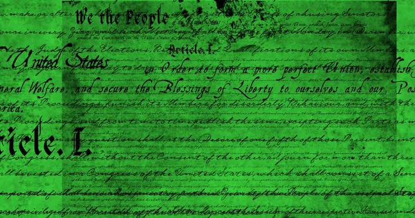 Цифрове Зображення Писаної Конституції Сполучених Штатів Рухається Екрані Зеленому Фоні — стокове фото