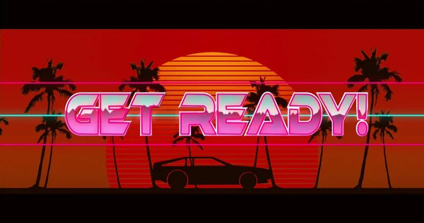 Bild Von Get Ready Text Über Auto Fahren Bei Sonnenuntergang — Stockfoto