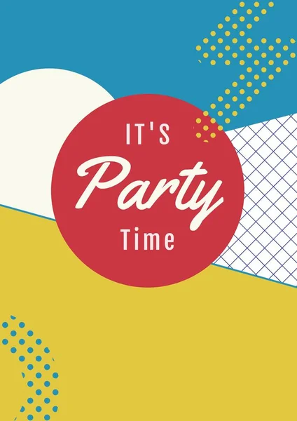 Composition Party Time Text White Red Yellow Blue Geometric Background — Stock Photo, Image