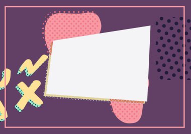 Mor arkaplanda soyut şekillere karşı kopyalama alanı olan beyaz pankart. arkaplan şablonu illüstrasyon kavramı