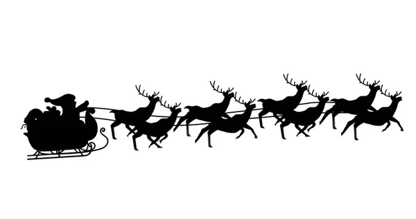 Digital Image Black Silhouette Santa Claus Sleigh Being Pulled Reindeers — Stock Photo, Image