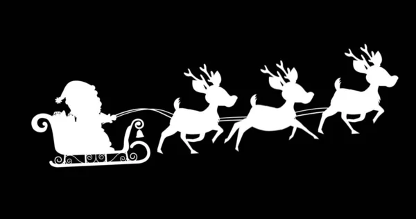 Цифрове Зображення Силуету Санта Клауса Санчатах Тягне Оленів Чорний Фон — стокове фото