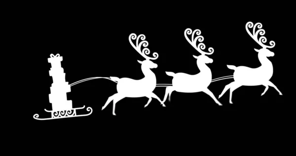 Digital Image Silhouette Christmas Gift Boxes Being Pulled Reindeers Black — Stock Photo, Image