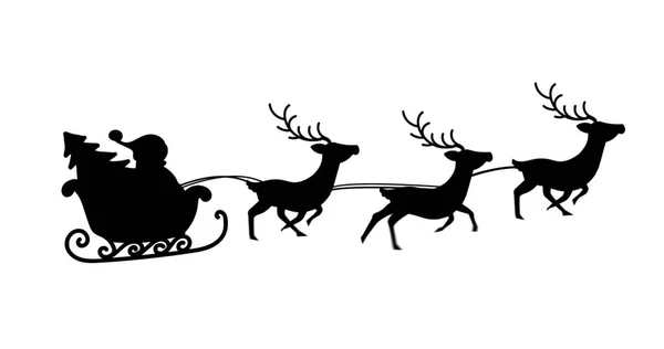 Digitales Bild Der Schwarzen Silhouette Von Weihnachtsmann Und Weihnachtsbaum Schlitten — Stockfoto