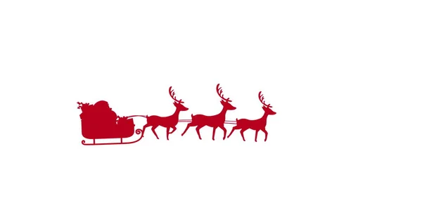 白い背景に反射器で引っ張られているそりのサンタクラスの赤いシルエットのデジタル画像 クリスマスお祝いの伝統的なコンセプト — ストック写真