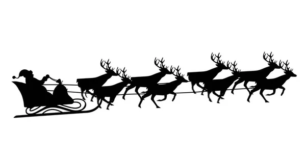 Digital Image Black Silhouette Santa Claus Sleigh Being Pulled Reindeers — Stock Photo, Image