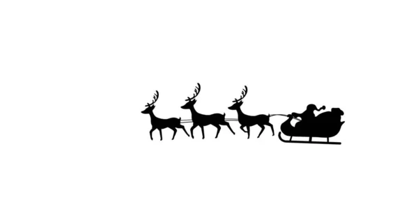 Digital Image Black Silhouette Santa Claus Sleigh Being Pulled Reindeers — Stock Photo, Image