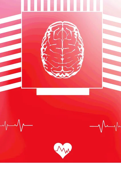 Digitales Bild Des Menschlichen Gehirns Und Des Herzfrequenzsymbols Vor Rotem — Stockfoto