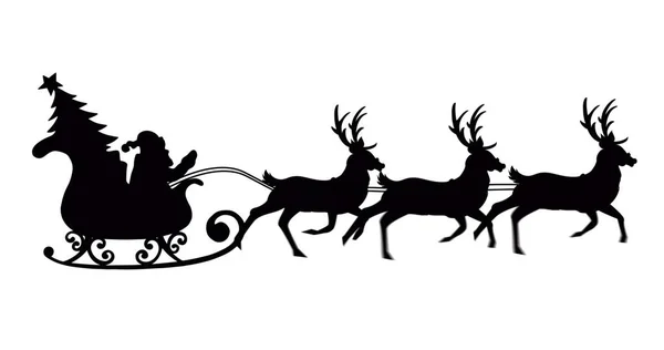 Digitales Bild Der Schwarzen Silhouette Von Weihnachtsmann Und Weihnachtsbaum Schlitten — Stockfoto