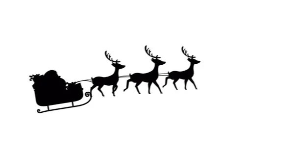 Digital Image Black Silhouette Santa Claus Sleigh Being Pulled Reindeers — Stock Photo, Image