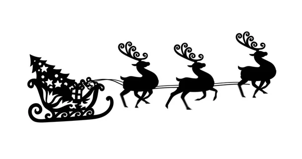 Цифровое Изображение Черного Силуэта Рождественской Елки Санях Тянущейся Северными Оленями — стоковое фото