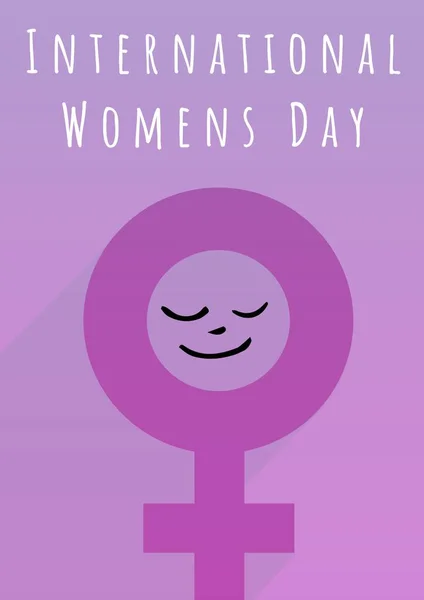 紫色の背景に対する女性の性別のシンボルに関する国際女性の日のテキスト 国際女性デーの意識とお祝いの概念 — ストック写真