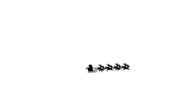 Immagine Digitale Silhouette Nera Babbo Natale Slitta Trainata Renne Sfondo — Foto Stock