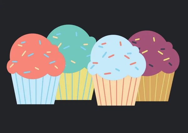 Digitales Bild Mehrerer Cupcake Symbole Vor Schwarzem Hintergrund Bäckerei Geschäft — Stockfoto