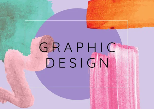 紫色の背景に抽象的なカラフルな図形に対するグラフィックデザインテキスト 創造的なグラフィックデザインとビジネスコンセプト — ストック写真