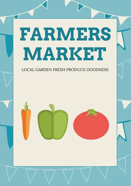 农民销售带有蓝色背景的多个蔬菜图标的文本 食品杂货和食品店背景模板图解概念 — 图库照片