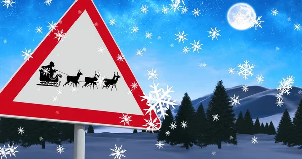 Imagen Digital Copos Nieve Cayendo Sobre Silueta Negra Santa Claus —  Fotos de Stock