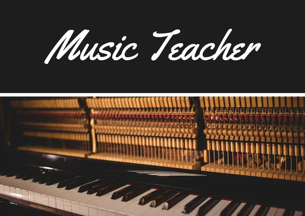 Bannière Texte Professeur Musique Sur Piano Sur Fond Noir Cours — Photo