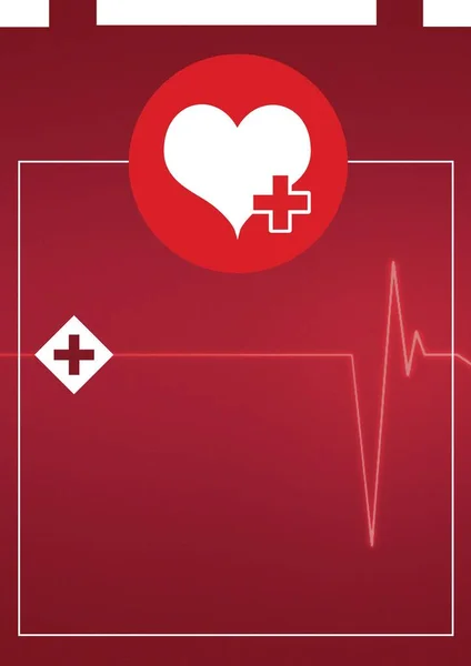 Medizinisches Symbol Herz Und Pulsmesser Symbole Vor Rotem Hintergrund Konzept — Stockfoto