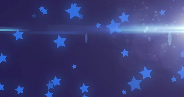 Imagem Várias Estrelas Azuis Movendo Sobre Fundo Roxo Com Luz — Fotografia de Stock