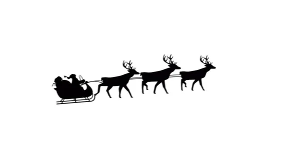 Digitales Bild Der Schwarzen Silhouette Des Weihnachtsmannes Schlitten Der Von — Stockfoto