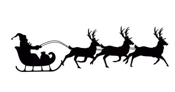 Cyfrowy Obraz Czarnej Sylwetki Świętego Mikołaja Saniach Wyciągniętej Przez Renifery — Zdjęcie stockowe