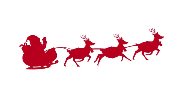 Digitální Obraz Červené Siluety Santa Clause Saních Tažených Soby Bílém — Stock fotografie