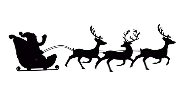 Digital Image Black Silhouette Santa Claus Sleigh Being Pulled Reindeers — Stock Photo, Image