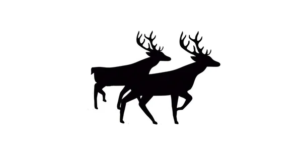 Image Black Silhouette Two Reindeer Walking White Background Christmas Festivity — Stock Photo, Image