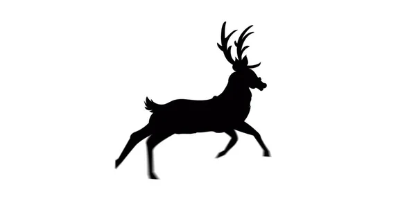 Digital Image Black Silhouette Reindeer Running White Background Christmas Festivity — Stock Photo, Image