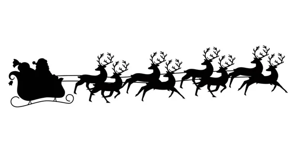 Digital Image Black Silhouette Santa Claus Sleigh Being Pulled Reindeers — Stock Photo, Image