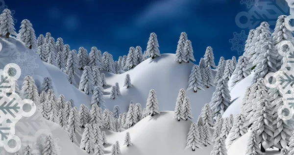 Εικόνα Χειμερινού Τοπίου Έλατα Και Βουνά Μπλε Φόντο Χριστούγεννα Έννοια — Φωτογραφία Αρχείου
