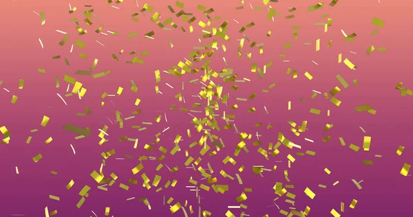 Изображение Конфетти Падающих Над Градиентным Розовым Желтый Фон Вечеринка Празднование — стоковое фото