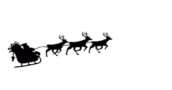 Cyfrowy Obraz Czarnej Sylwetki Świętego Mikołaja Saniach Wyciągniętej Przez Renifery — Zdjęcie stockowe