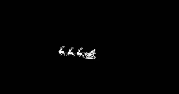 Digitální Obraz Siluety Vánočního Stromku Saních Tažených Soby Černém Pozadí — Stock fotografie
