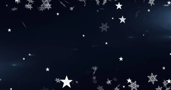 Imagen Digital Múltiples Estrellas Copos Nieve Cayendo Sobre Fondo Azul —  Fotos de Stock